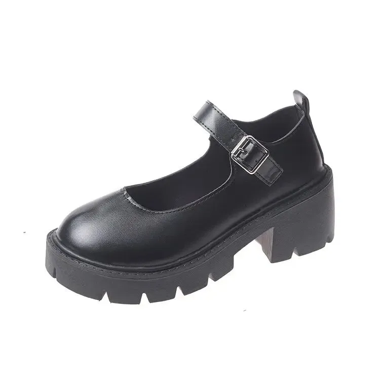 Lolita Shoes Japanese Girl Platform Black high heels fashion Round Toe Mary Jane Women Patent faux Leather Student Cosplay Shoes