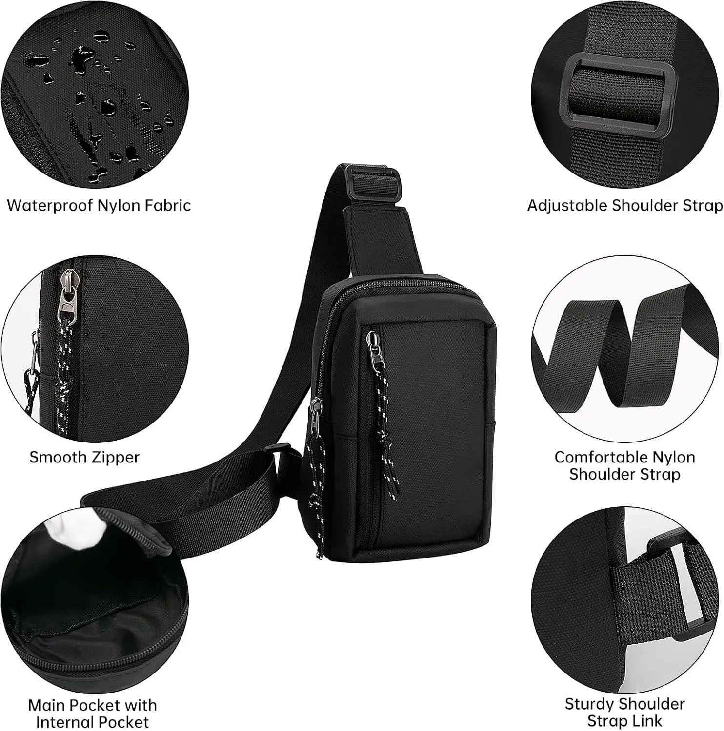 Long Keeper Mini Sling Bag - Men Women Small Waterproof Crossbody Bag Casual Phone Chest Bag for Travelling Hiking