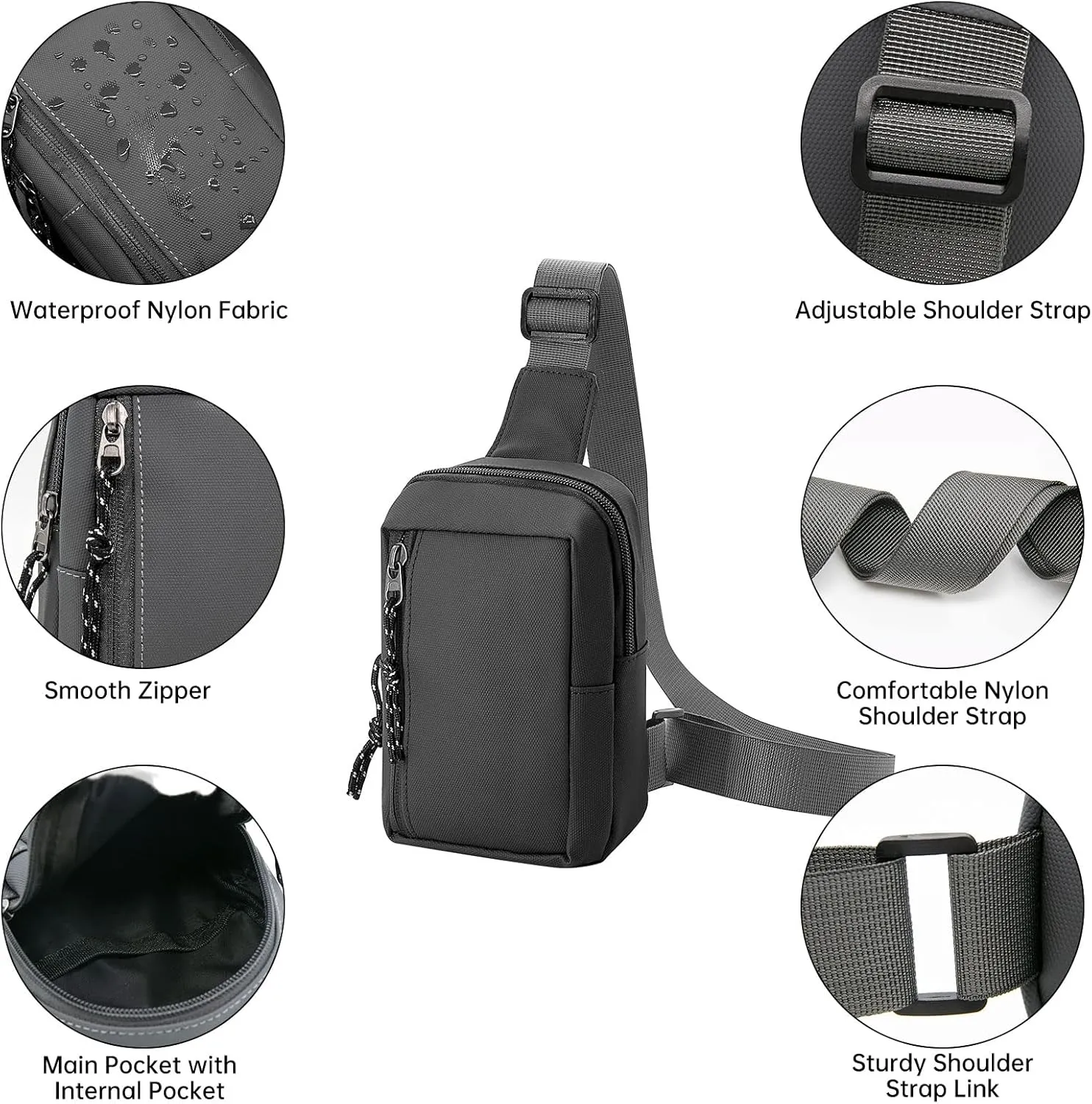 Long Keeper Mini Sling Bag - Men Women Small Waterproof Crossbody Bag Casual Phone Chest Bag for Travelling Hiking