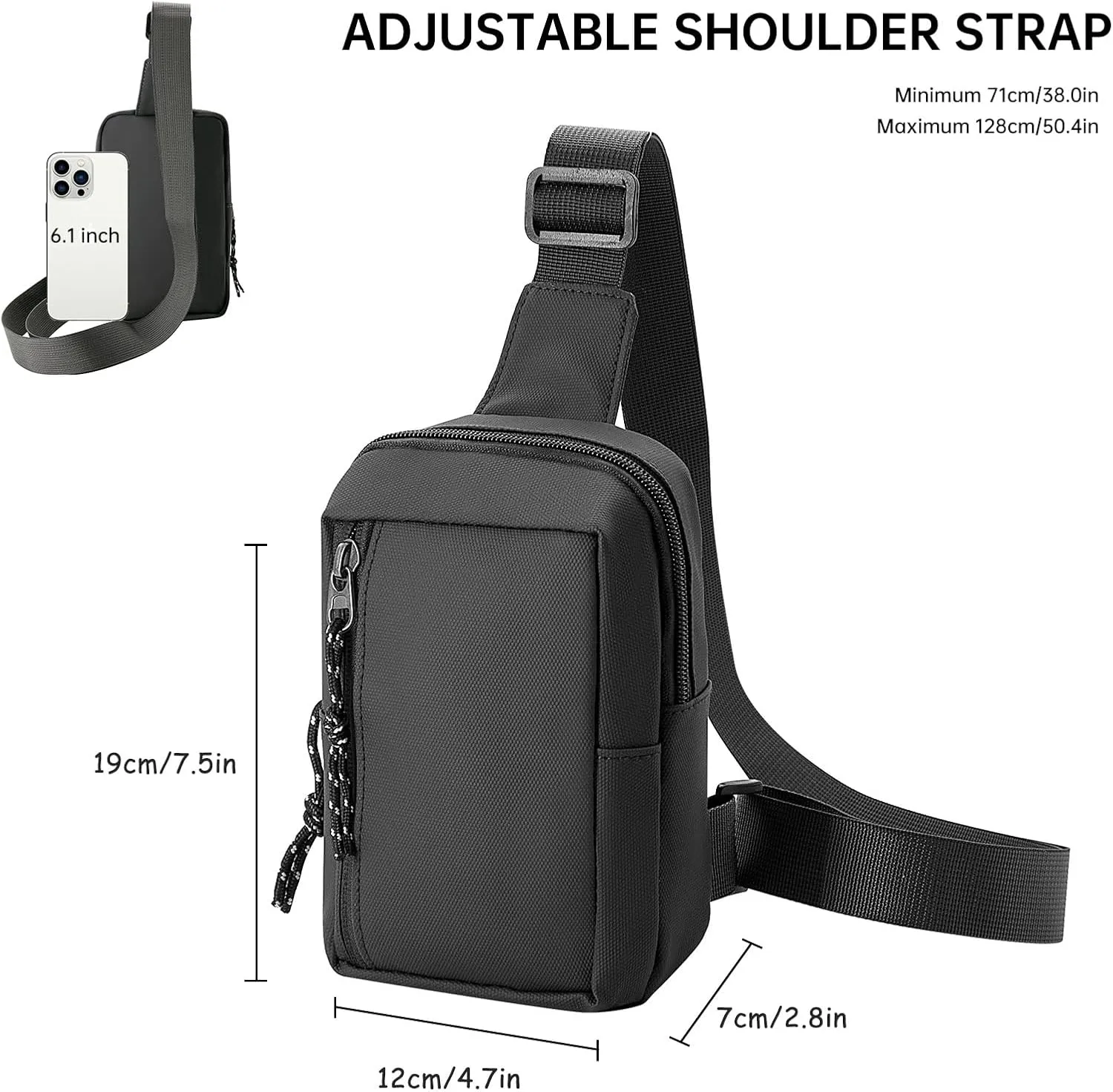 Long Keeper Mini Sling Bag - Men Women Small Waterproof Crossbody Bag Casual Phone Chest Bag for Travelling Hiking