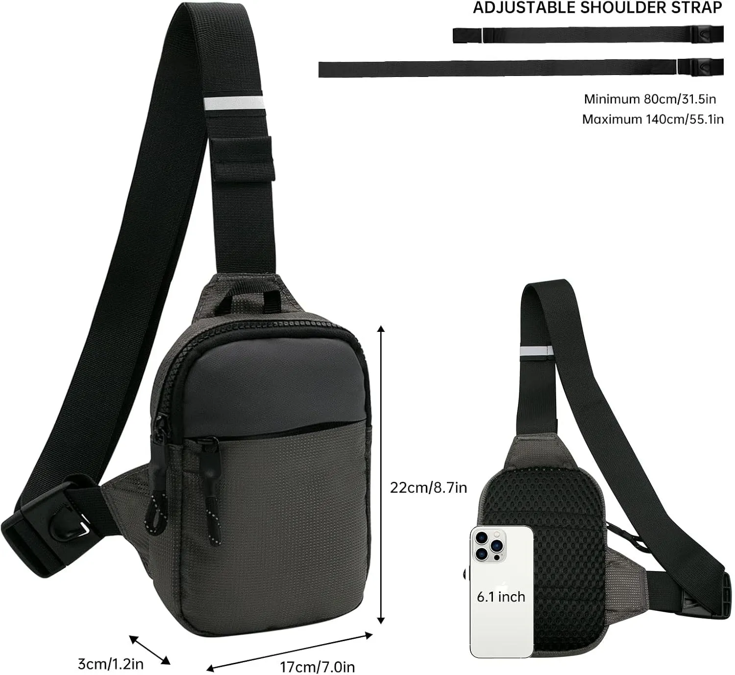 Long Keeper Mini Sling Bag - Men Women Small Waterproof Crossbody Bag Casual Phone Chest Bag for Travelling Hiking