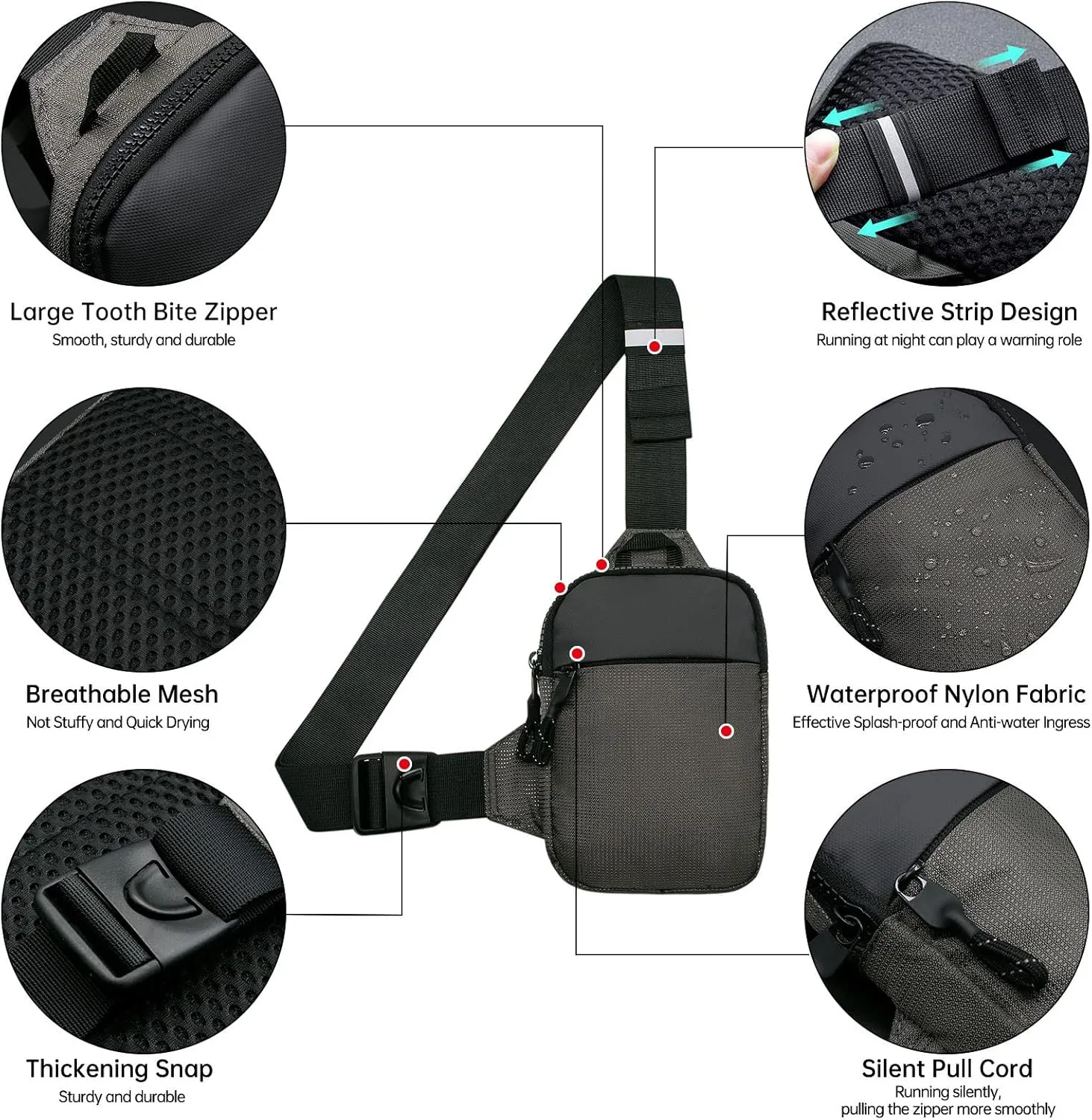 Long Keeper Mini Sling Bag - Men Women Small Waterproof Crossbody Bag Casual Phone Chest Bag for Travelling Hiking