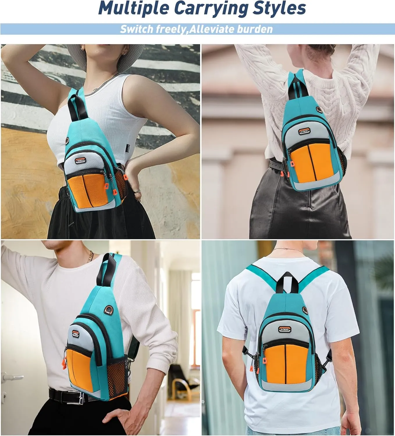 Long Keeper Sling Bag Backpack - Women Crossbody Shoulder Backpack Men Travel Hiking Sport Backpack Cross Body Casual Daypack (Green Orange)