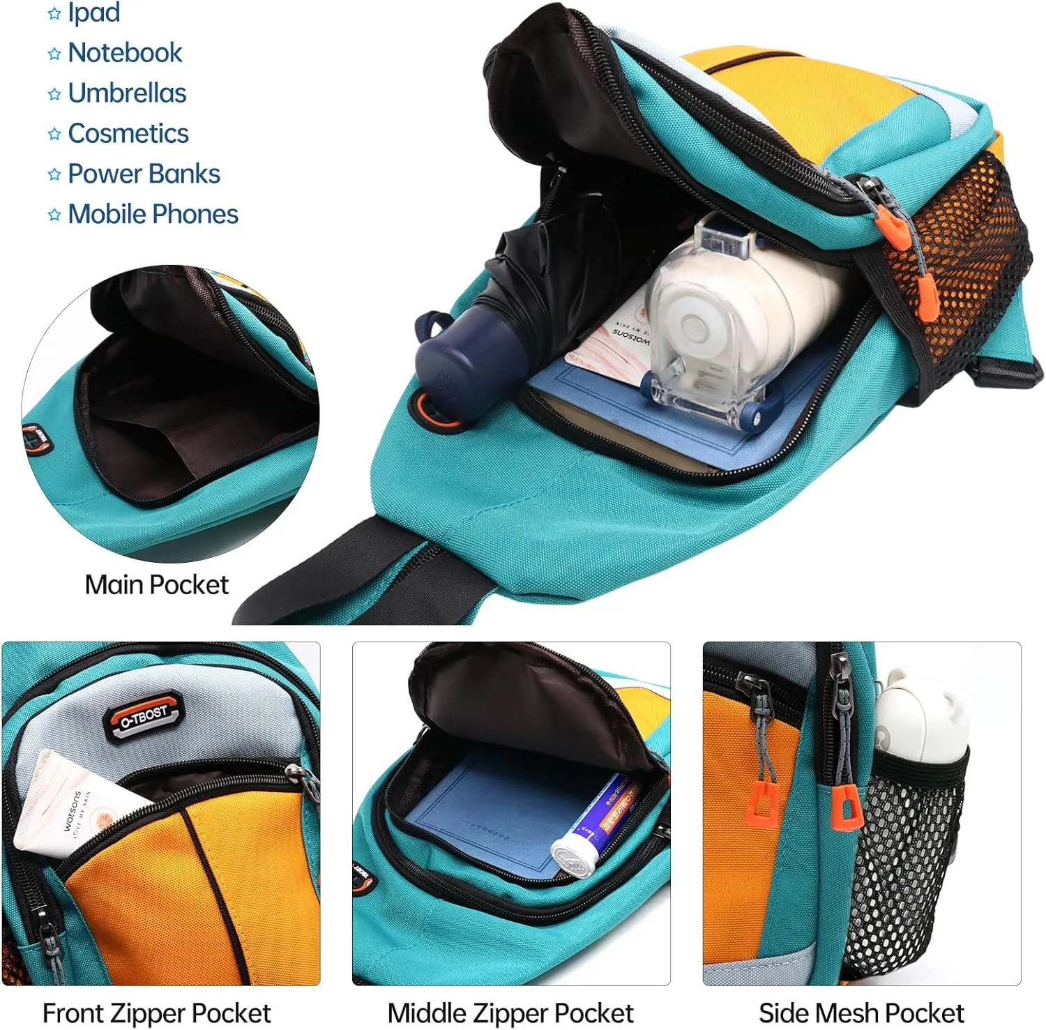 Long Keeper Sling Bag Backpack - Women Crossbody Shoulder Backpack Men Travel Hiking Sport Backpack Cross Body Casual Daypack (Green Orange)