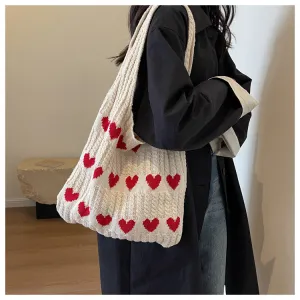 Love Heart Pattern Woven Large Capacity Shoulder Bags