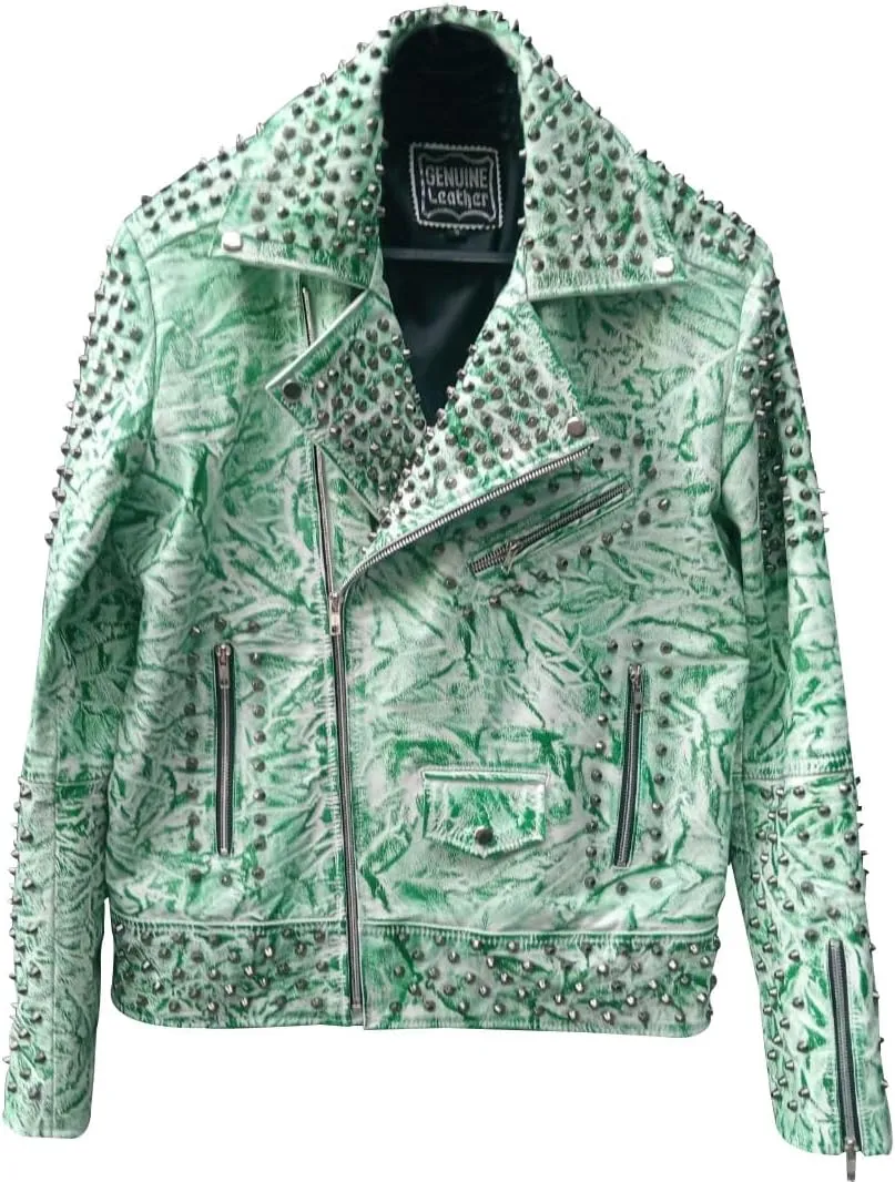 LP-FACON Mens Brando Style Studded Steam Punk Rock Multiple Motorcycle Biker Genuine Leather Jacket