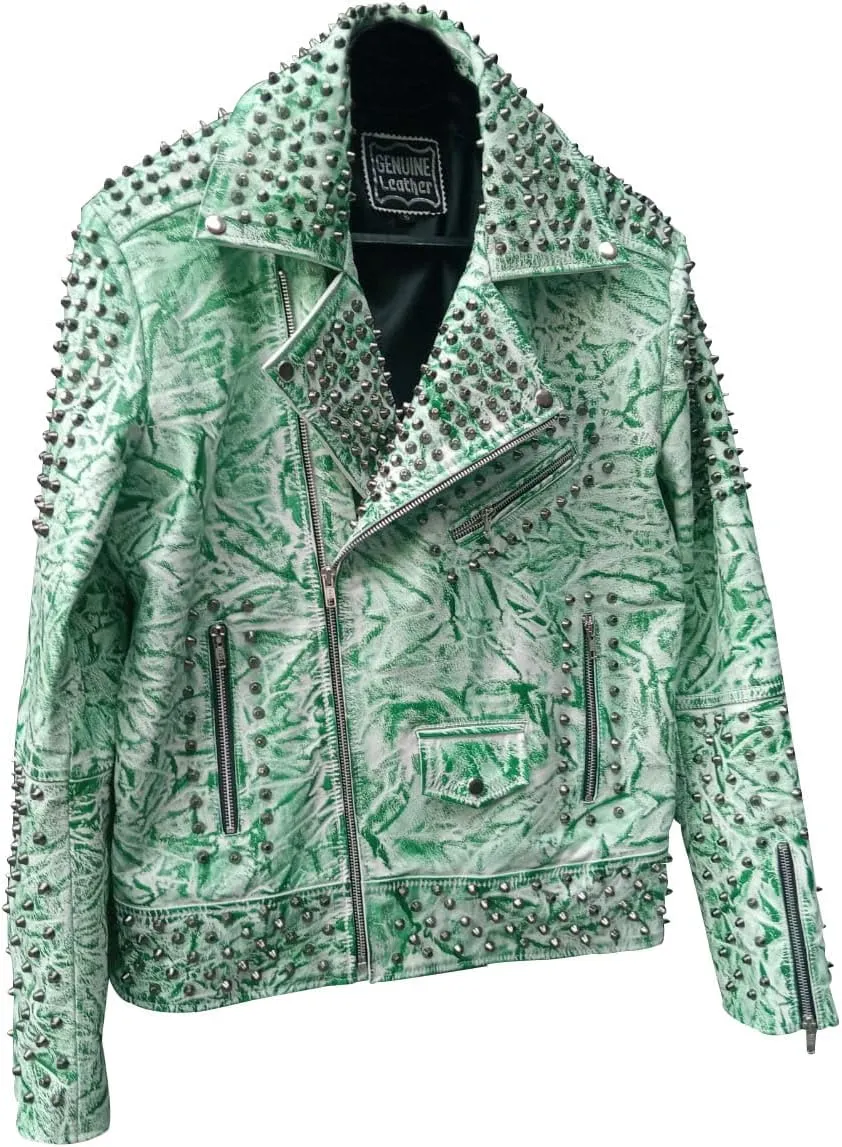 LP-FACON Mens Brando Style Studded Steam Punk Rock Multiple Motorcycle Biker Genuine Leather Jacket