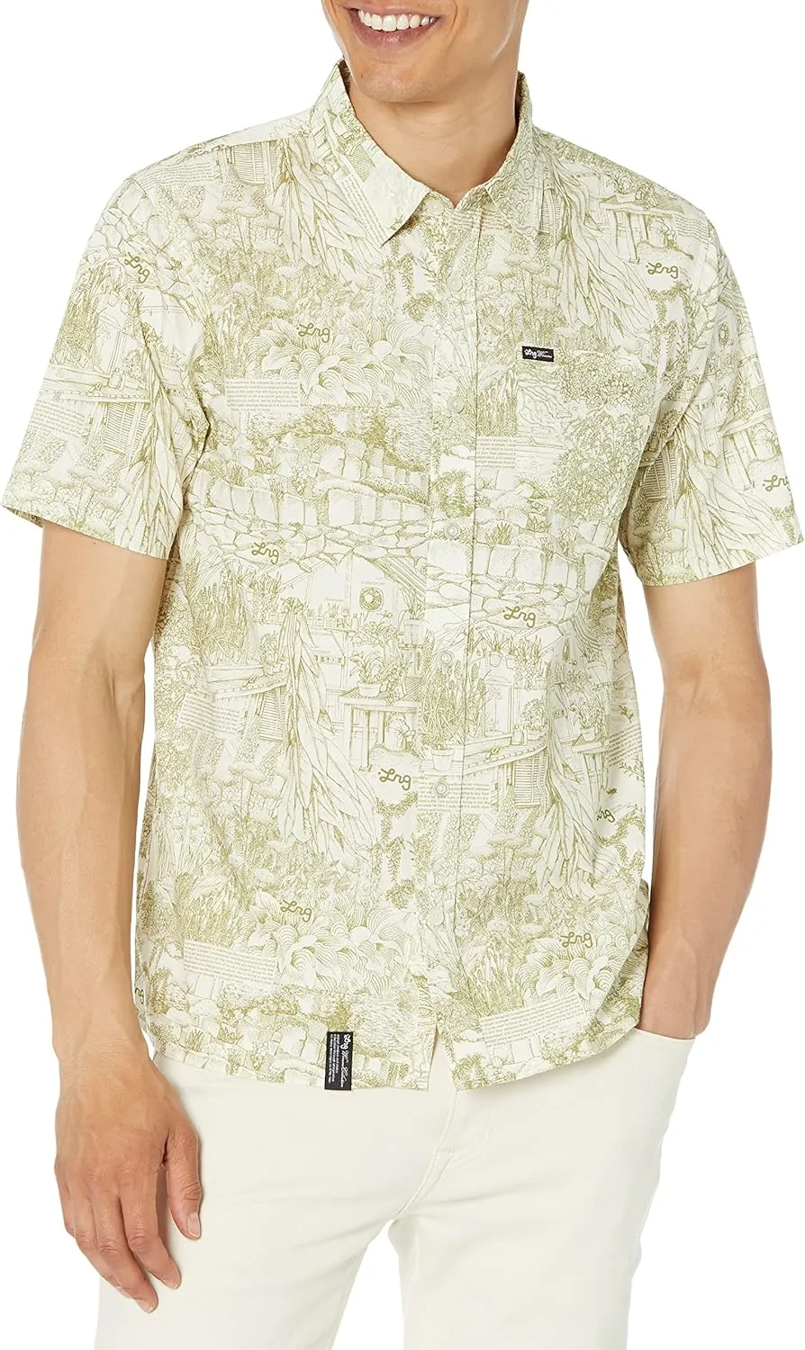 LRG Men's Lifted Research Group Short Sleeve Woven Button Up Shirt