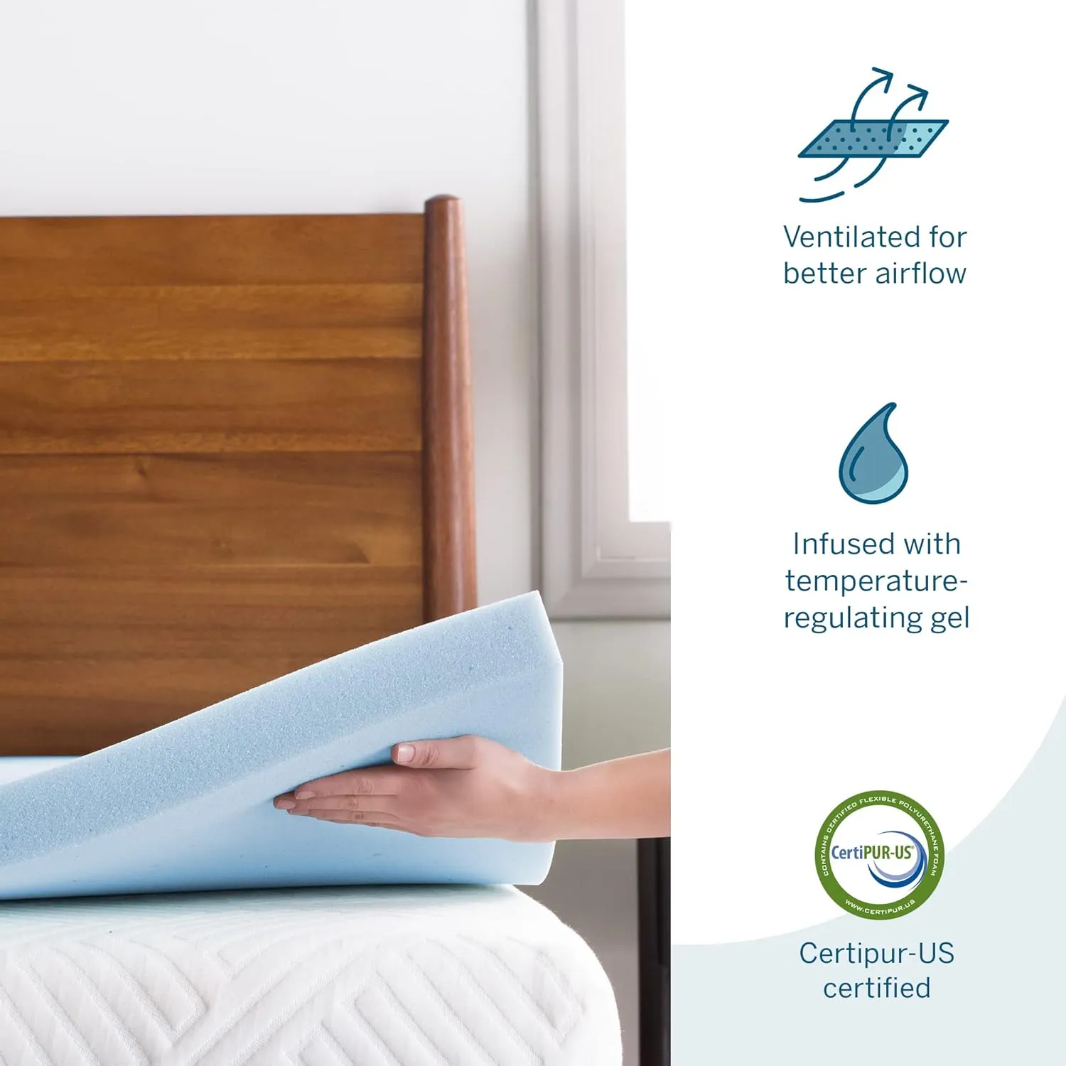 Lucid 3 Inch Mattress Topper Queen - Gel Infused Memory Foam – Memory Foam Mattress Topper Queen – Ventilated Design – CertiPur Certified
