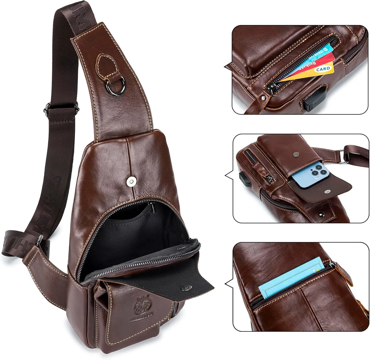 LUKZIJAES Genuine Leather Sling Bag for Men