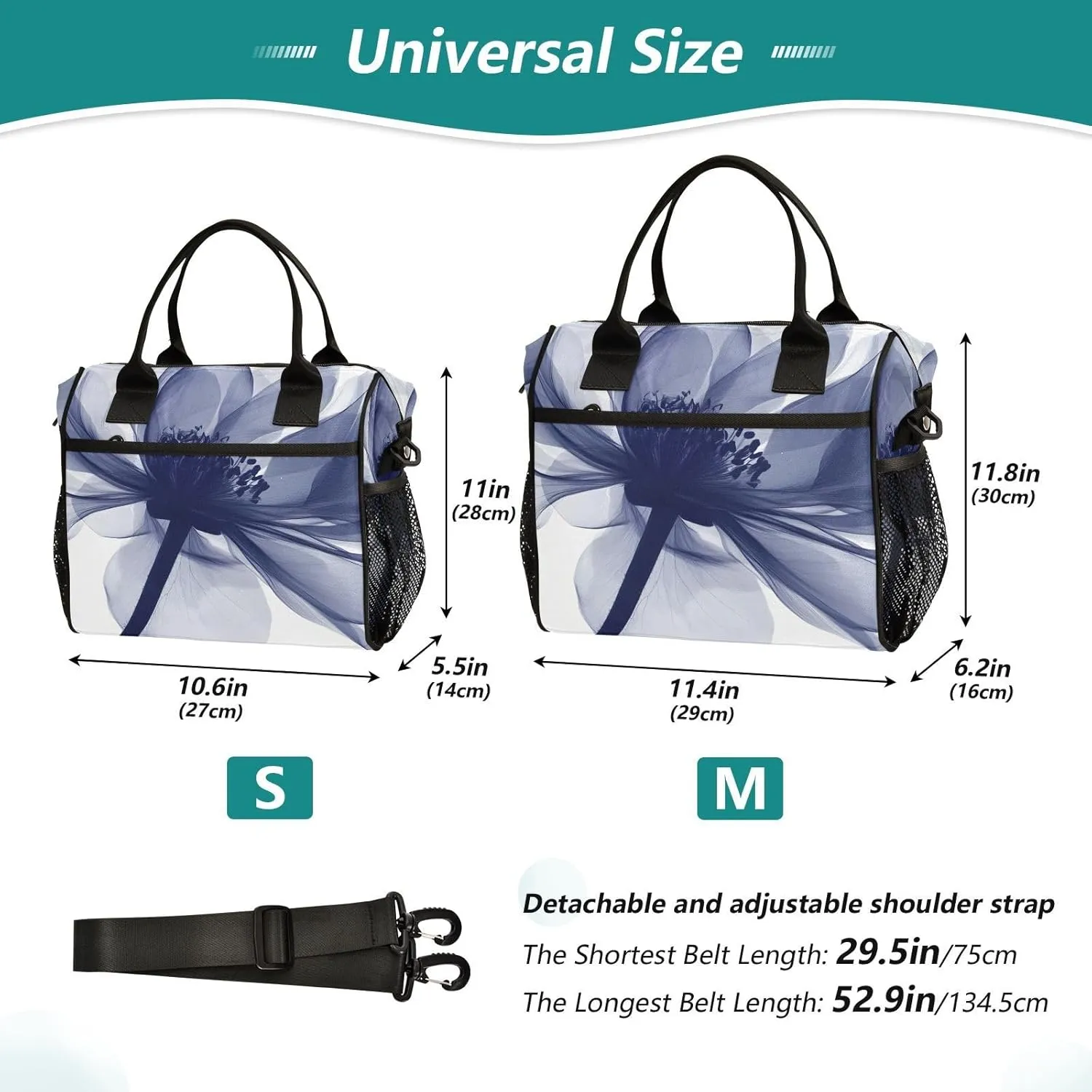 Lunch Bag Beautiful Floral Purple Perspective Lunch Box for Women Men Reusable Lunch Tote Shoulder Bag Leakproof Thermal Insulated Lunch Containers for Work Picnic Travel