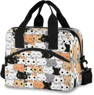 Lunch Bag Box Cute Cats Kitten Pattern Insulated Cooler Lunch Tote Bag Container Snacks Organizer for Women Men Adult Office Work Picnic Hiking