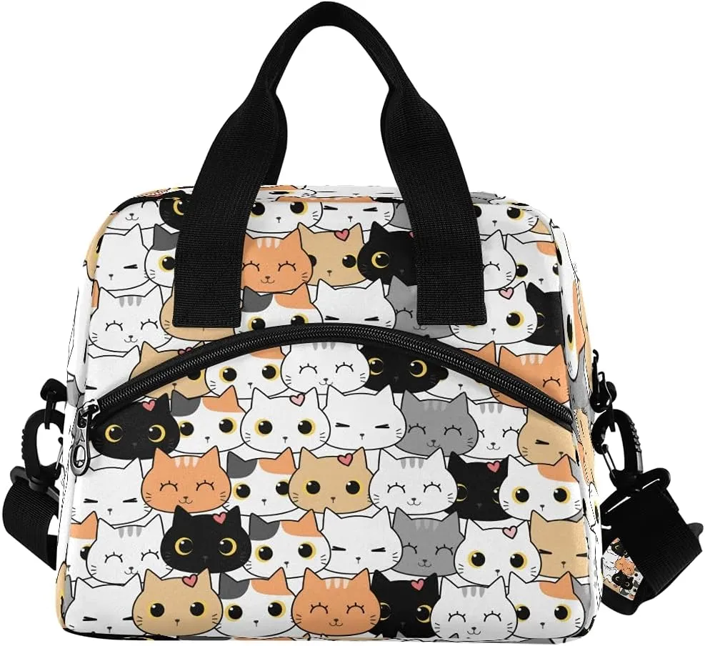Lunch Bag Box Cute Cats Kitten Pattern Insulated Cooler Lunch Tote Bag Container Snacks Organizer for Women Men Adult Office Work Picnic Hiking
