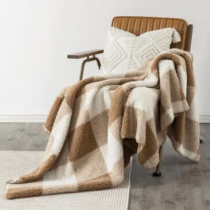 LURKA Checkered Sherpa & Polar Fleece Throw Blanket - 2-Sided Luxury Hypoallergenic Blankets for Couch, Bed, Pets (Brown, Throw(50"x60"))