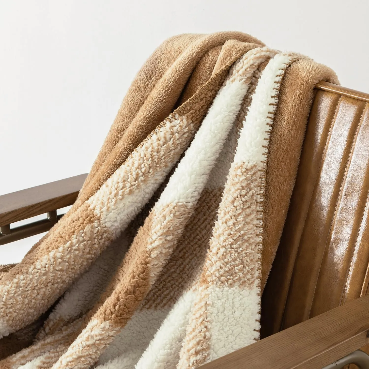 LURKA Checkered Sherpa & Polar Fleece Throw Blanket - 2-Sided Luxury Hypoallergenic Blankets for Couch, Bed, Pets (Brown, Throw(50"x60"))