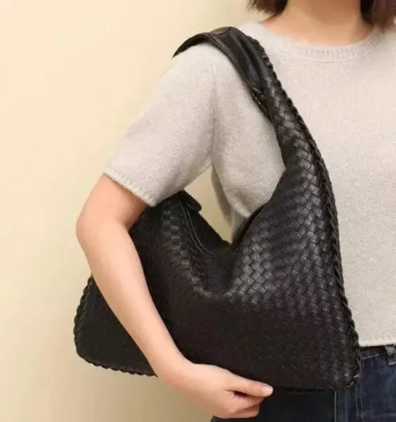 Luxury Leather Woven Tote Bag - Large Capacity Summer Beach Bag