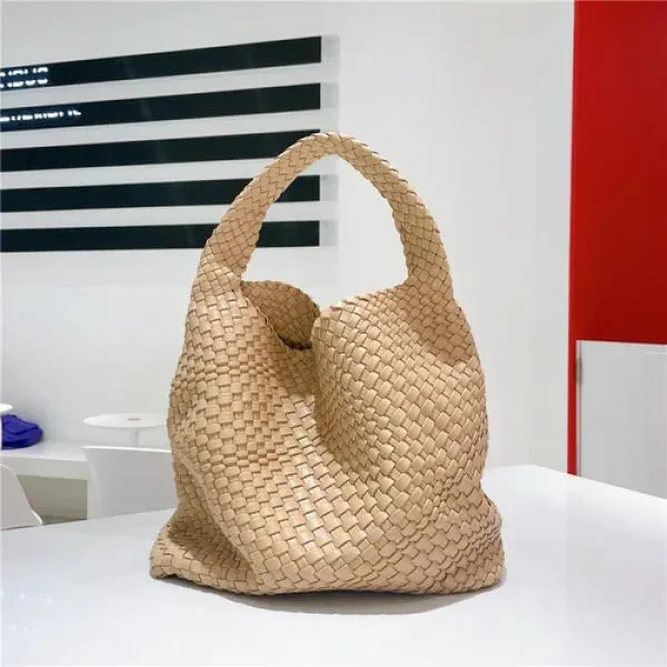 Luxury Leather Woven Tote Bag - Large Capacity Summer Beach Bag
