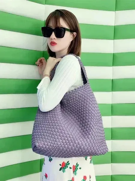Luxury Leather Woven Tote Bag - Large Capacity Summer Beach Bag