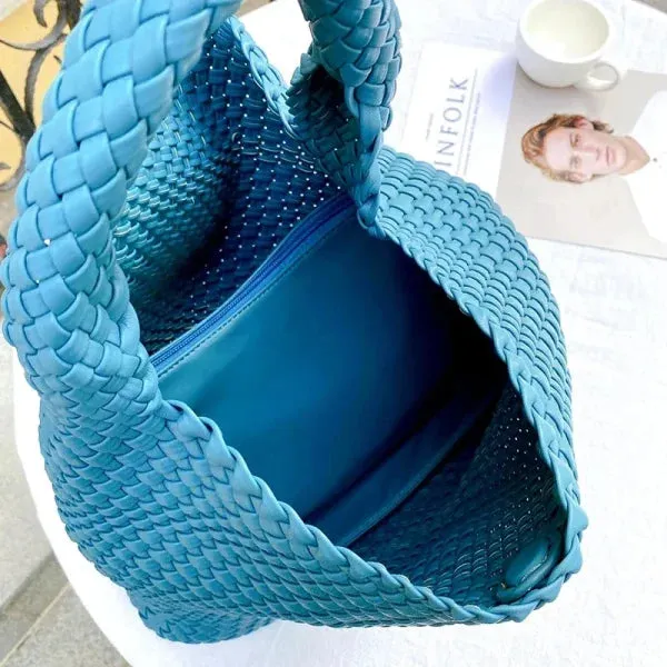 Luxury Leather Woven Tote Bag - Large Capacity Summer Beach Bag