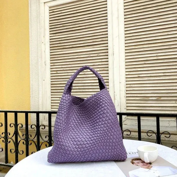 Luxury Leather Woven Tote Bag - Large Capacity Summer Beach Bag