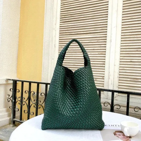 Luxury Leather Woven Tote Bag - Large Capacity Summer Beach Bag