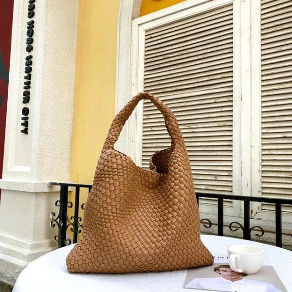 Luxury Leather Woven Tote Bag - Large Capacity Summer Beach Bag