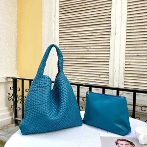Luxury Leather Woven Tote Bag - Large Capacity Summer Beach Bag