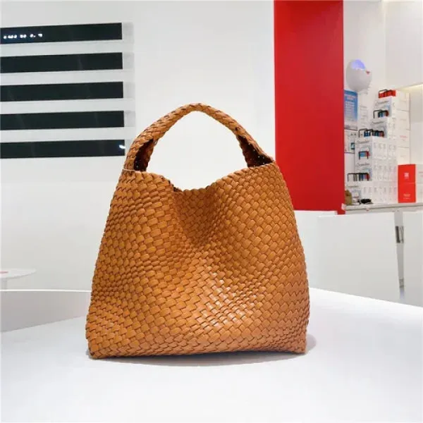 Luxury Leather Woven Tote Bag - Large Capacity Summer Beach Bag