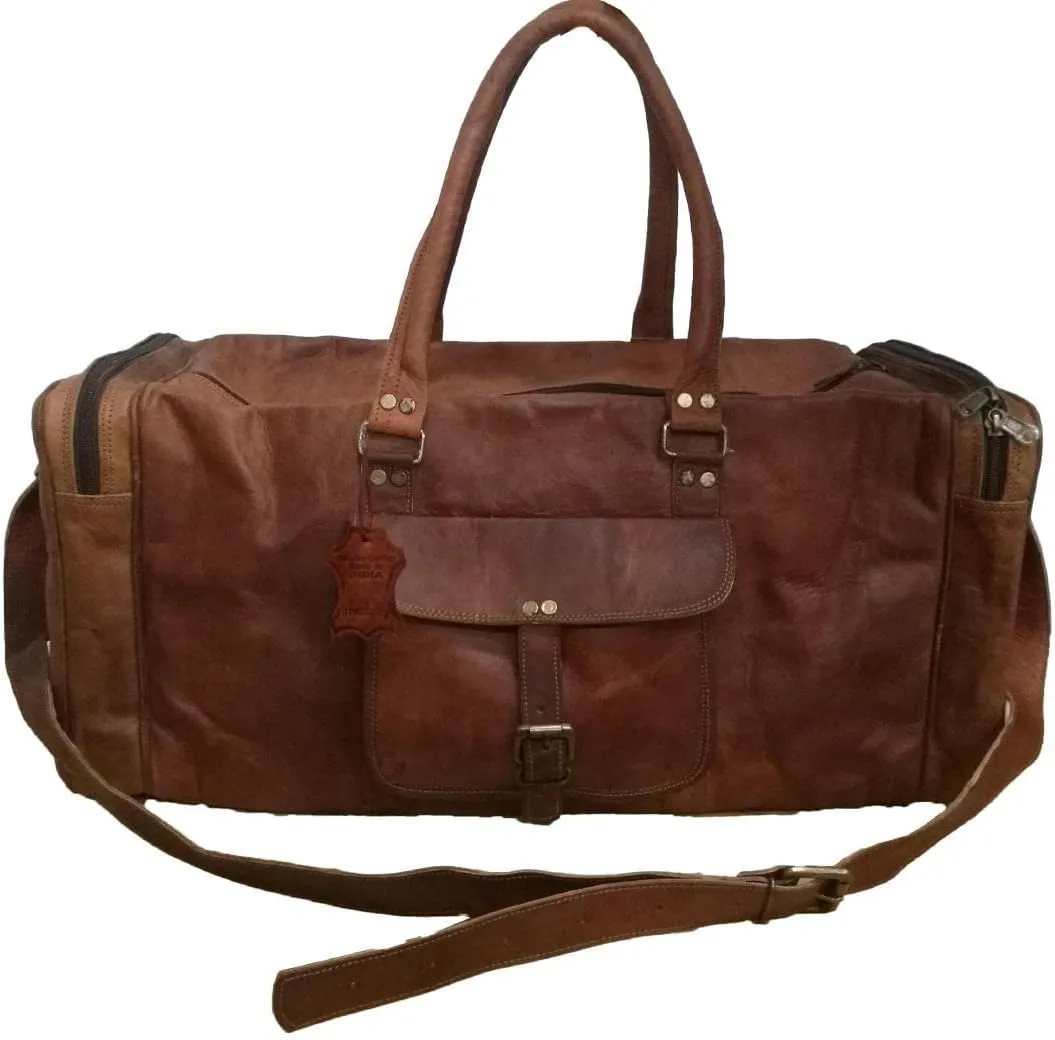 Madosh, Genuine Leather Travel Bag Shoulder Top Handle Duffel Gym Sports Vintage Style Handmade Brown Bag