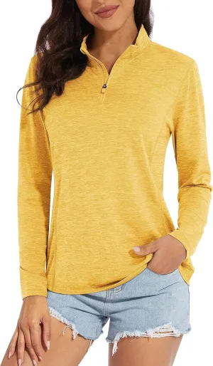 MAGCOMSEN Women's 1/4 Zip Shirts UPF 50  Sun Protection Pullover Long Sleeve Quick Dry Workout Hiking Athletic Shirts