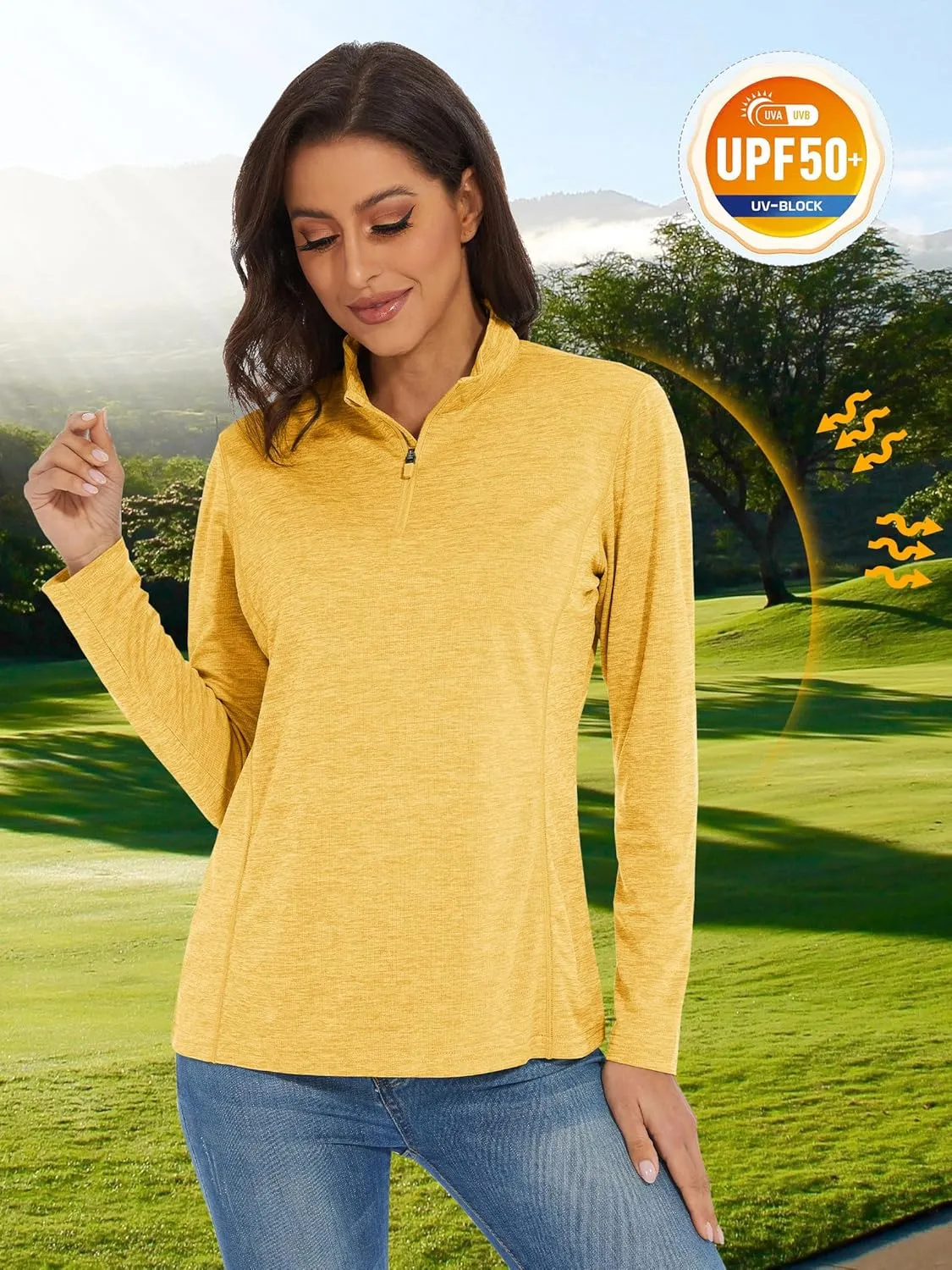 MAGCOMSEN Women's 1/4 Zip Shirts UPF 50  Sun Protection Pullover Long Sleeve Quick Dry Workout Hiking Athletic Shirts