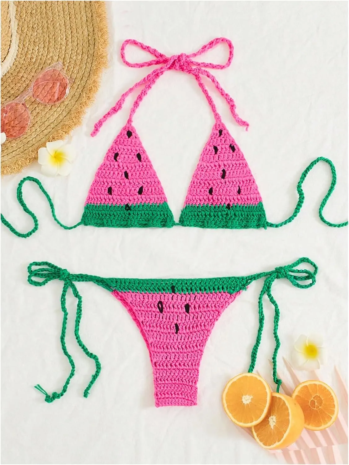 MakeMeChic Women's 2 Piece Bikini Sets Triangle Halter Tie Back Color Block Beach Swimsuit