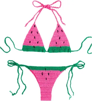 MakeMeChic Women's 2 Piece Bikini Sets Triangle Halter Tie Back Color Block Beach Swimsuit