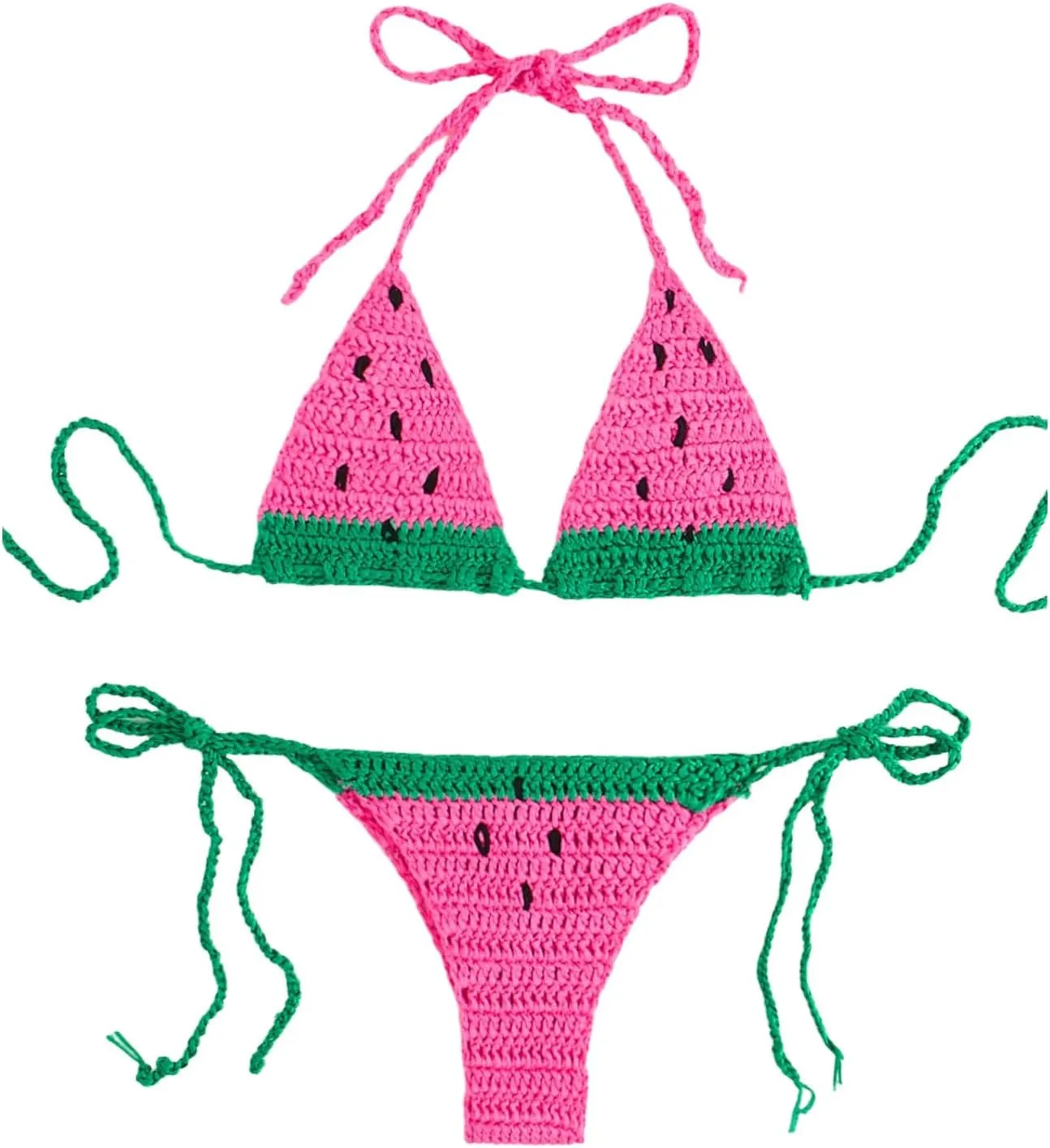 MakeMeChic Women's 2 Piece Bikini Sets Triangle Halter Tie Back Color Block Beach Swimsuit