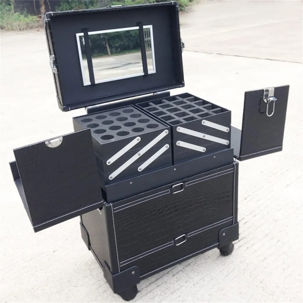 Makeup Artist Nail Art Suitcase Folding Retro Large Suitcase Wheeled Travel Rolling Hand Luggage Trolley Case(D)