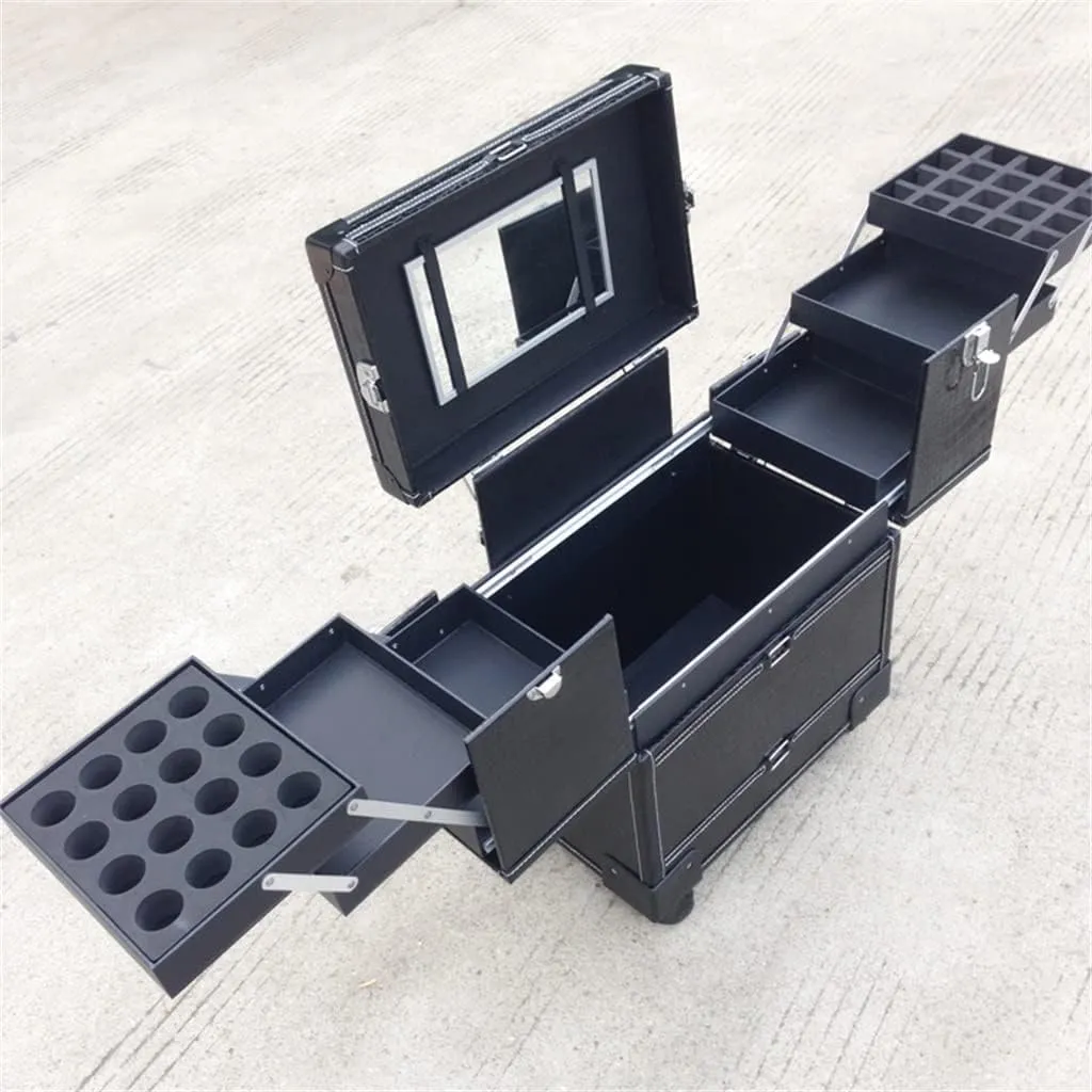 Makeup Artist Nail Art Suitcase Folding Retro Large Suitcase Wheeled Travel Rolling Hand Luggage Trolley Case(D)