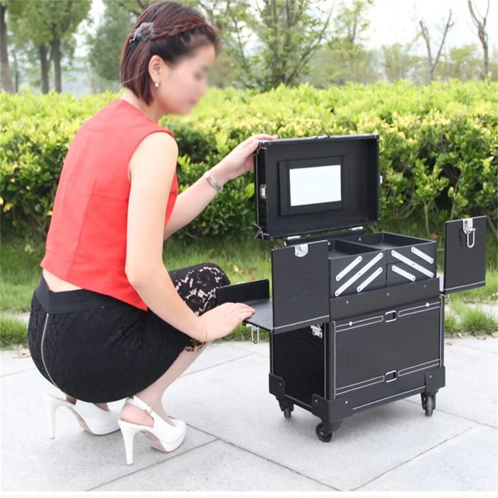 Makeup Artist Nail Art Suitcase Folding Retro Large Suitcase Wheeled Travel Rolling Hand Luggage Trolley Case(D)