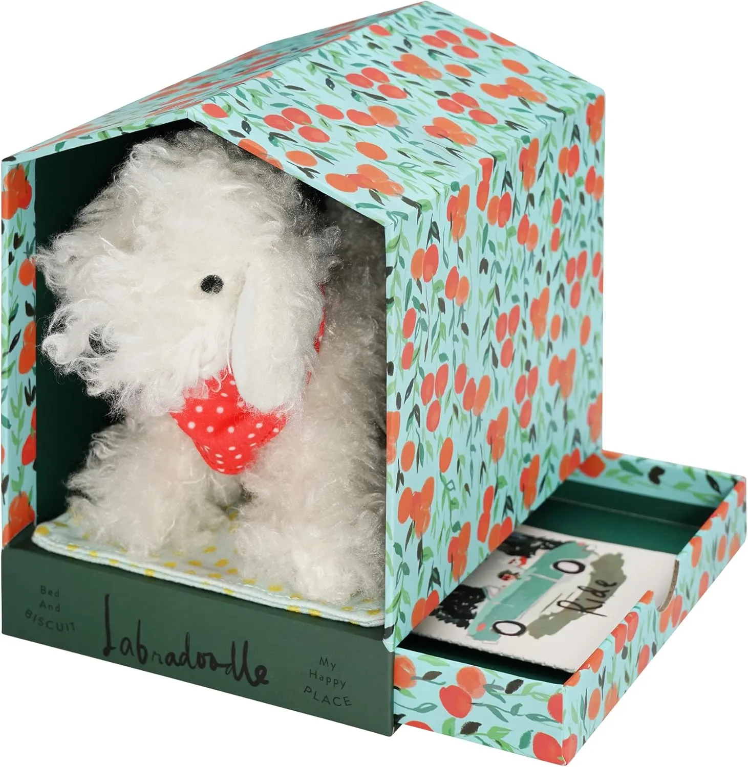 Manhattan Toy Bed & Biscuit Labradoodle Plush Puppy Dog & Keepsake Dog House with Mini-Storybook in Hidden Drawer