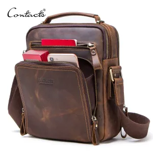 man's Prompt response handbag bag vintage leather crossbody bag male messenger shoulder horse Specialty items men bags crazy men's CONTACT'S bags bolsos sling