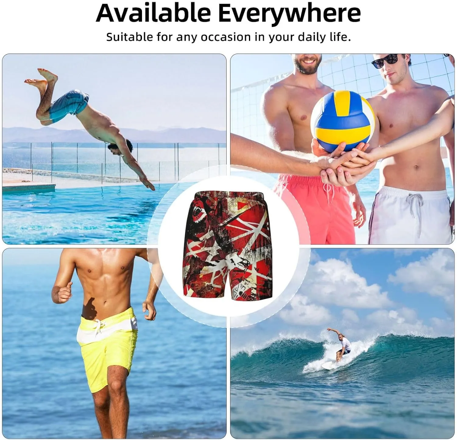 Man's Sports Swim Trunks for Van.1986 Halen Beach Pants,Beach Board Shorts Surf Quick Dry Breathable Pants for Party