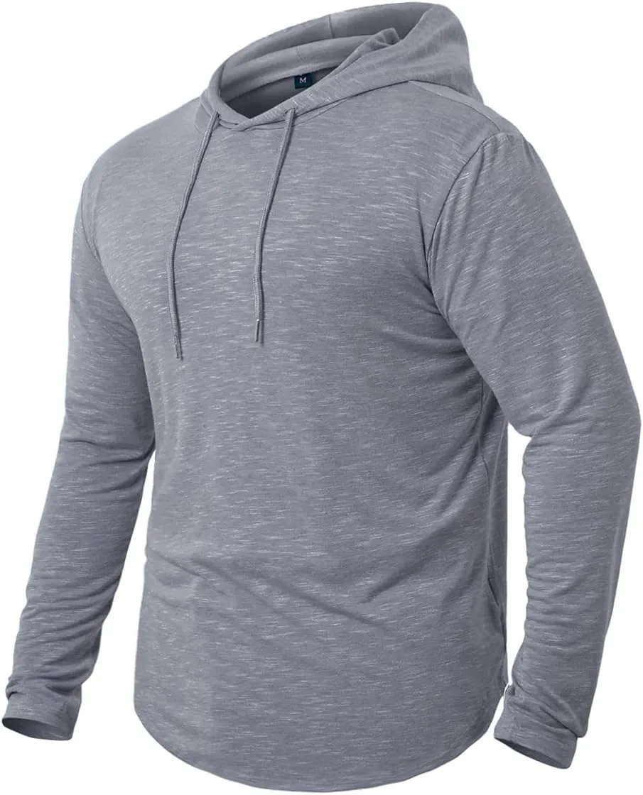 MANSDOUR Men's Athletic Hooded Shirts Long Sleeve Workout Sport Hoodie Casual Running T Shirt Quick Dry Pullover Top