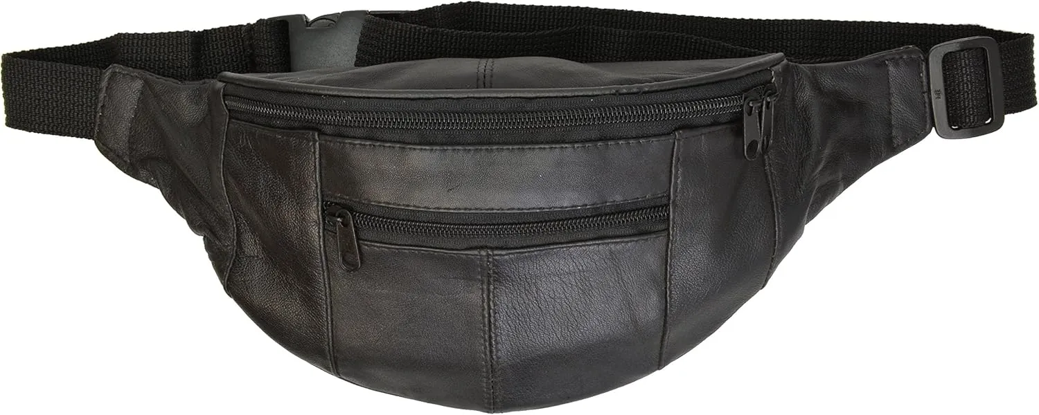 MARSHAL Mens Womens Genuine Leather Fanny Pack Pouch Waist Bag Slim Design Hiking Camping Outdoors Traveling (Black)