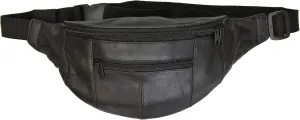 MARSHAL Mens Womens Genuine Leather Fanny Pack Pouch Waist Bag Slim Design Hiking Camping Outdoors Traveling (Black)