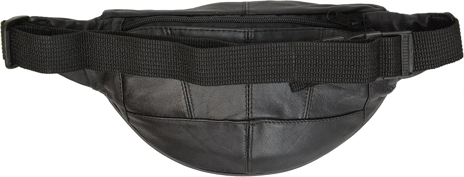 MARSHAL Mens Womens Genuine Leather Fanny Pack Pouch Waist Bag Slim Design Hiking Camping Outdoors Traveling (Black)