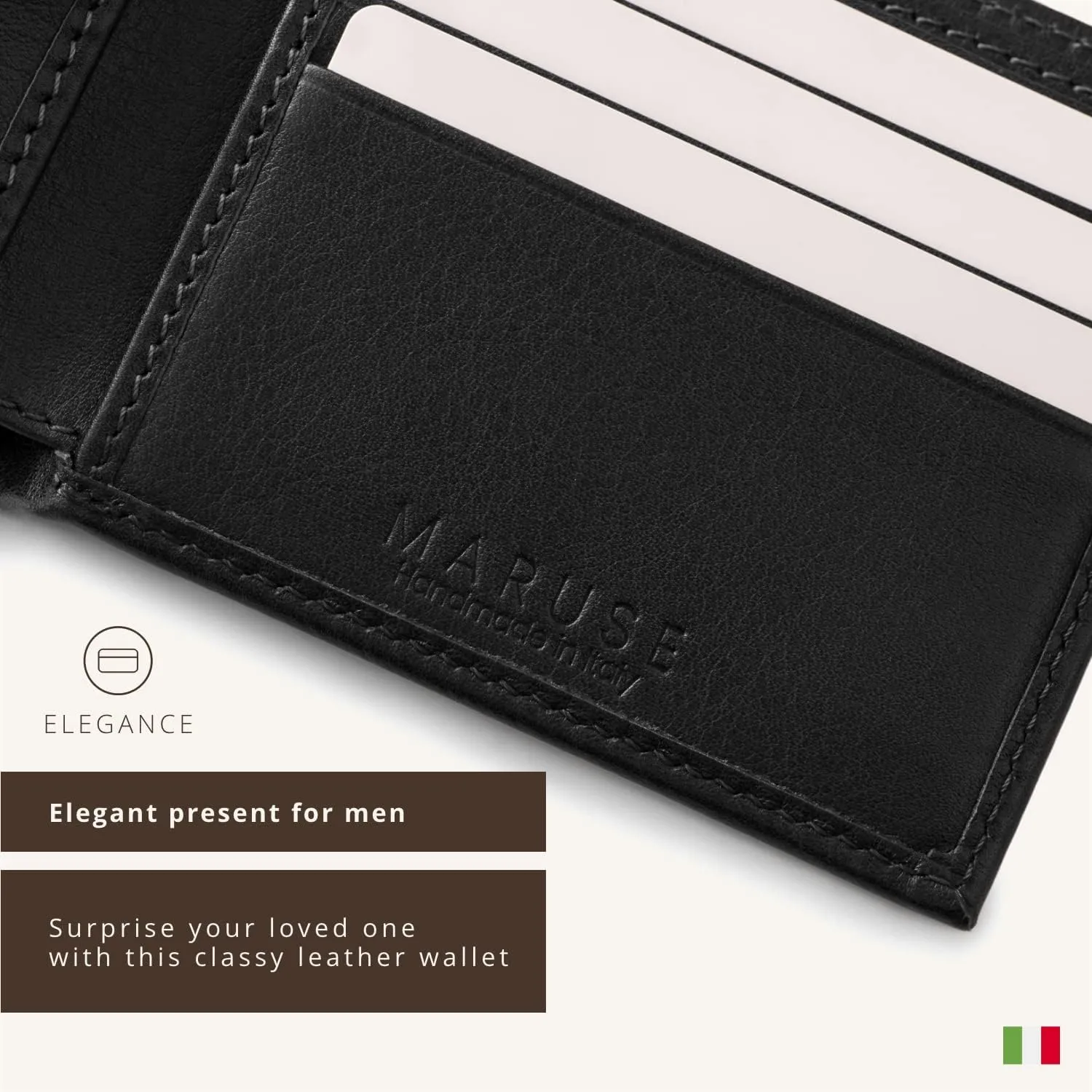 Maruse Bifold Wallet - Slim Leather Wallet – Genuine Italian Calf Leather Wallet – Elegant and Classy – Versatile and Minimalist Wallet for Men, Black