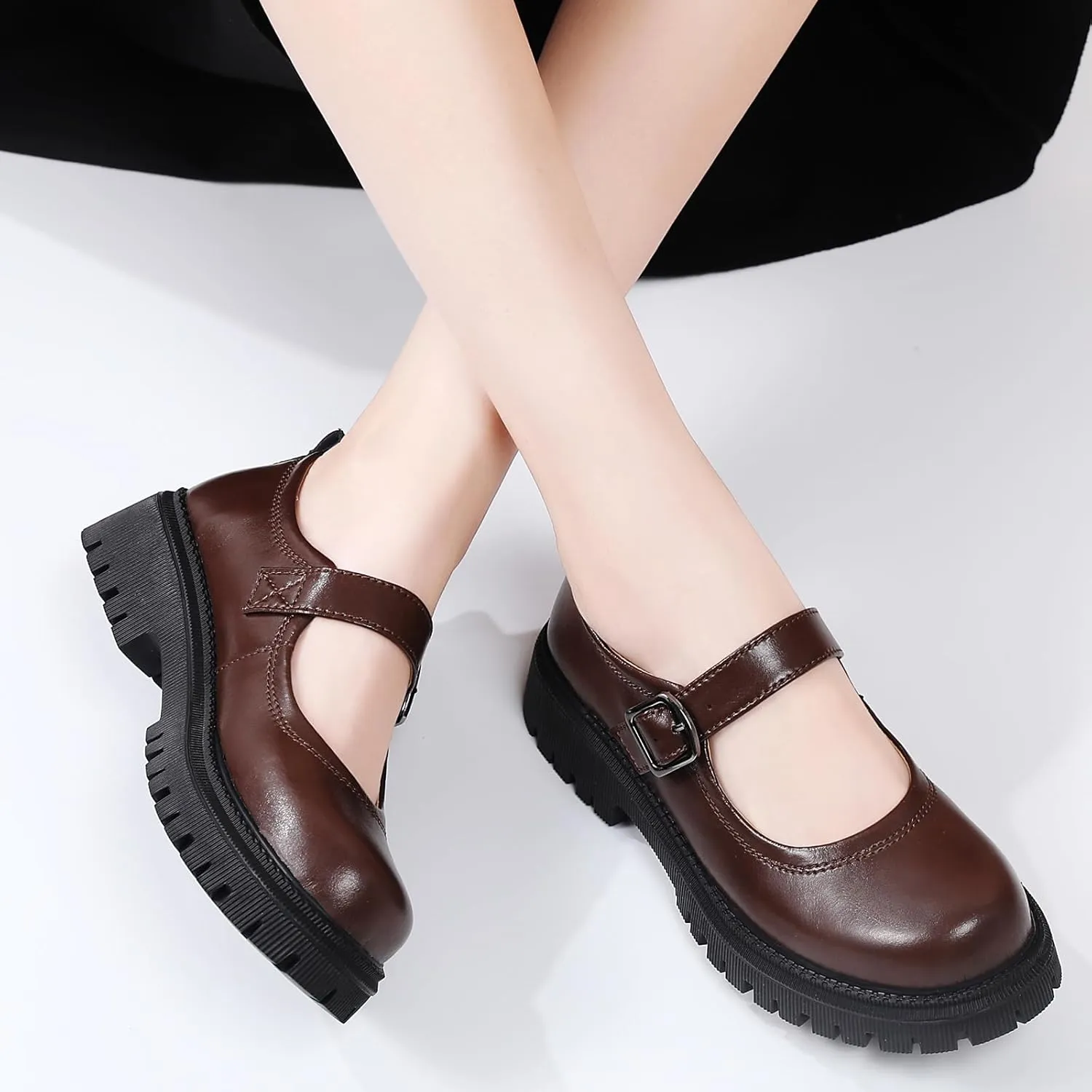 Mary Jane Shoes for Women Platform Mary Janes Pumps Round Toe Non-Slip Casual Shoes Comfortable Dress Shoes Cute School Shoes for Women