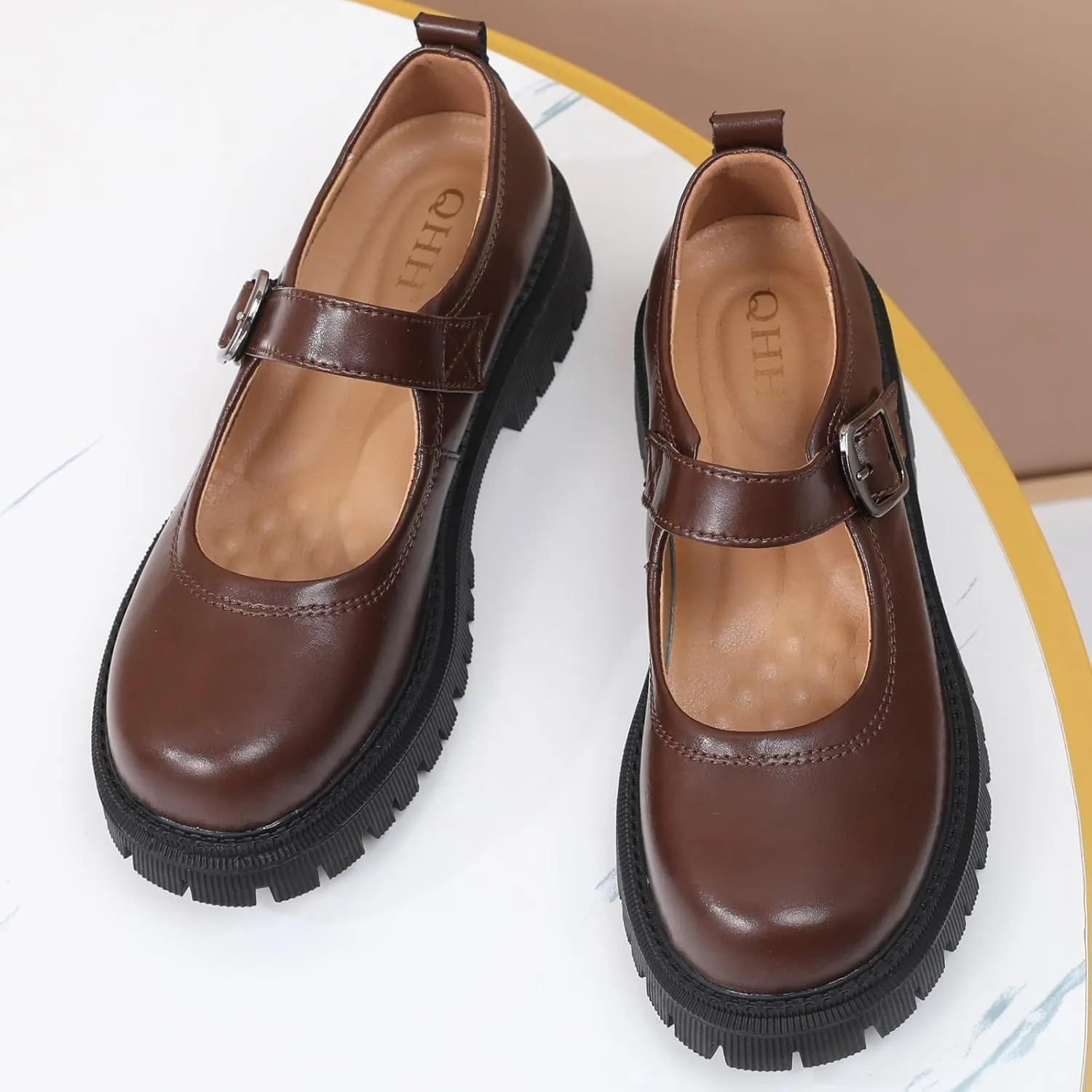 Mary Jane Shoes for Women Platform Mary Janes Pumps Round Toe Non-Slip Casual Shoes Comfortable Dress Shoes Cute School Shoes for Women
