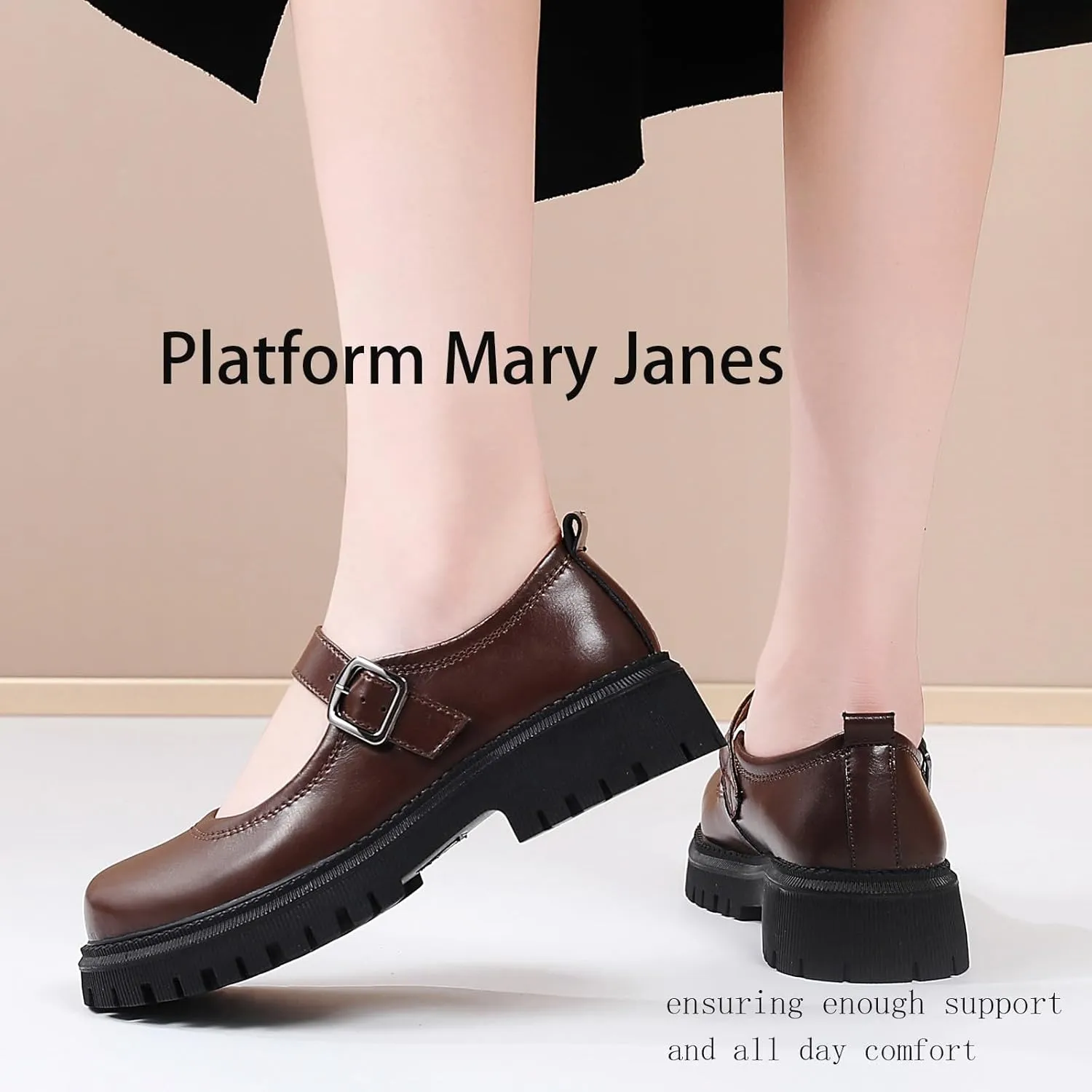 Mary Jane Shoes for Women Platform Mary Janes Pumps Round Toe Non-Slip Casual Shoes Comfortable Dress Shoes Cute School Shoes for Women