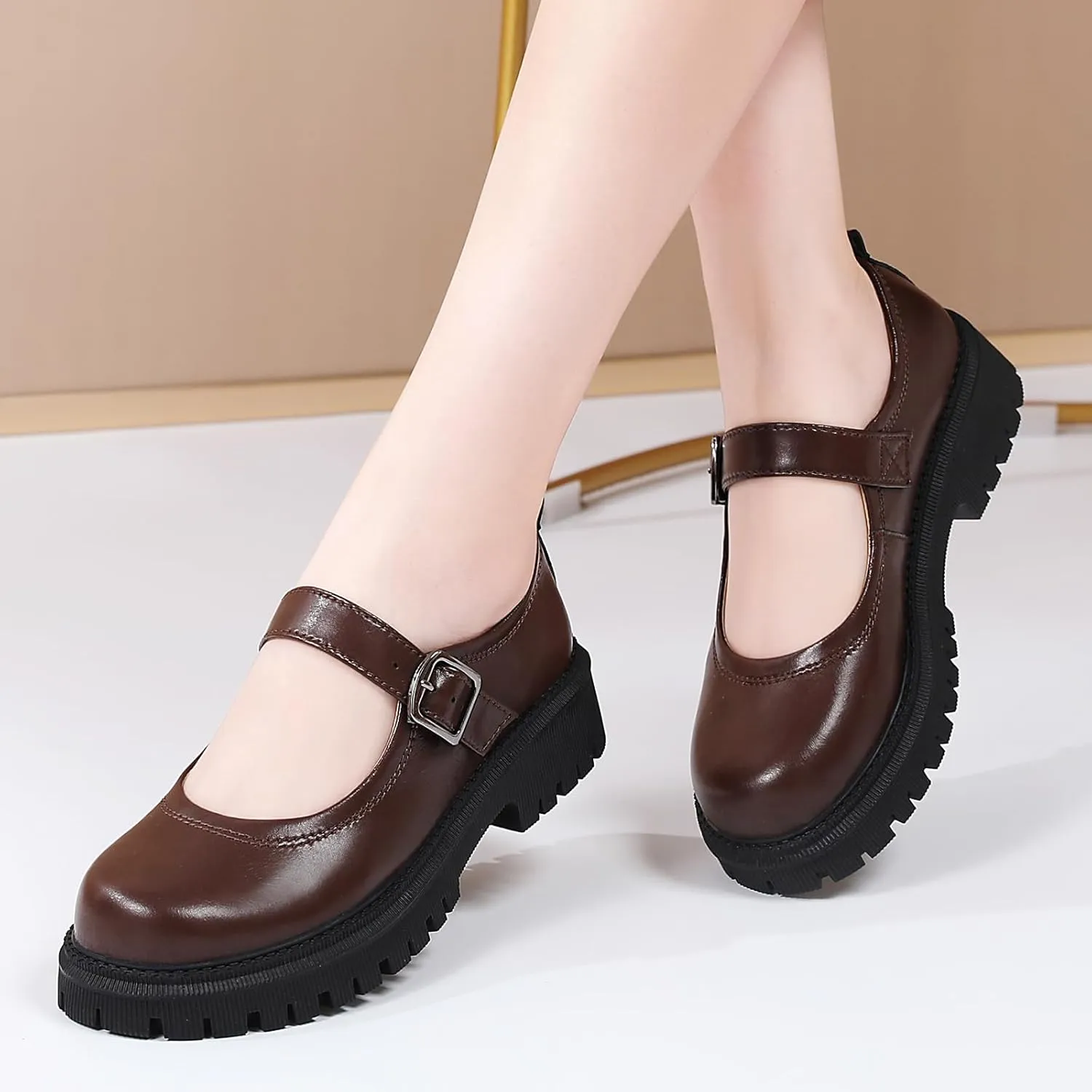 Mary Jane Shoes for Women Platform Mary Janes Pumps Round Toe Non-Slip Casual Shoes Comfortable Dress Shoes Cute School Shoes for Women