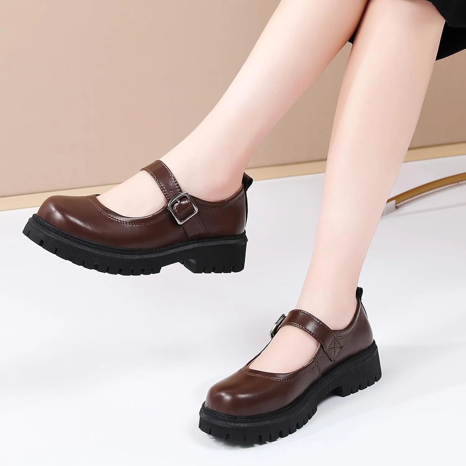 Mary Jane Shoes for Women Platform Mary Janes Pumps Round Toe Non-Slip Casual Shoes Comfortable Dress Shoes Cute School Shoes for Women